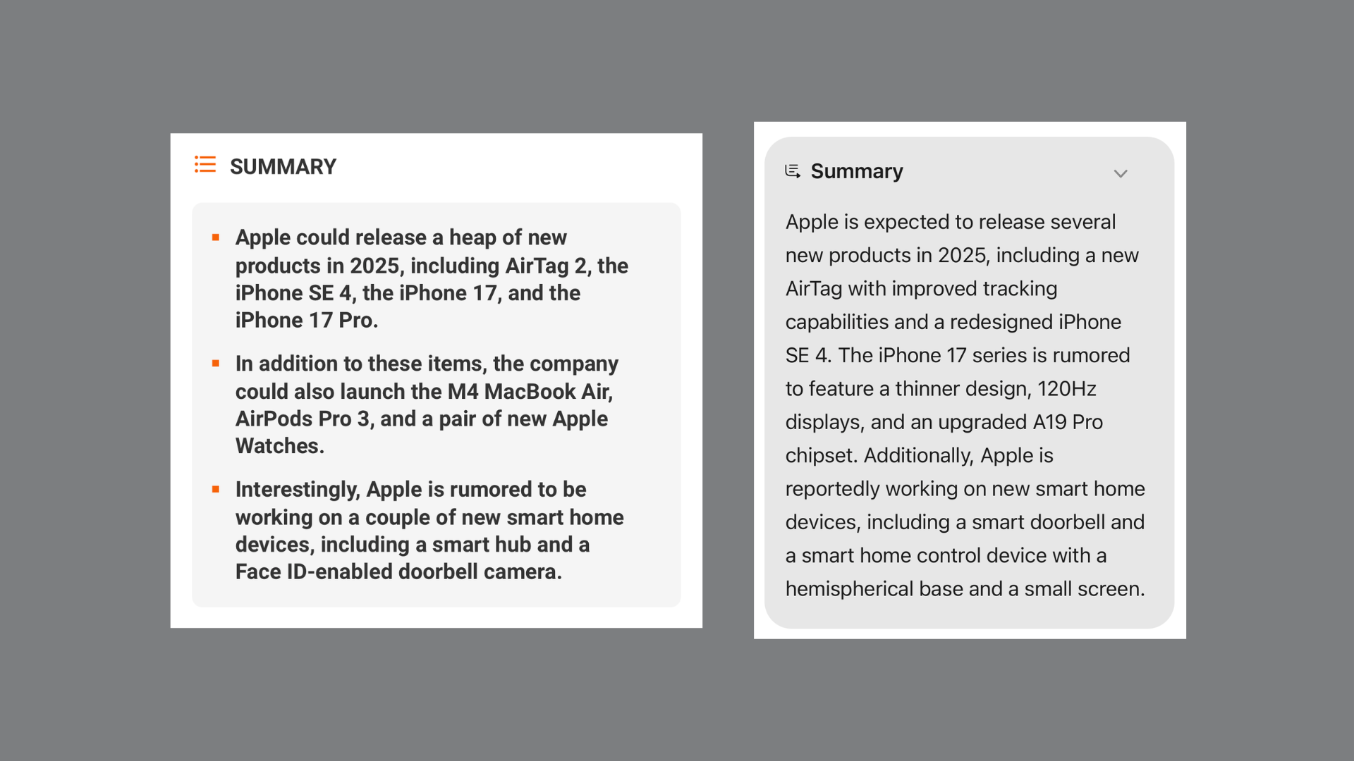 Screenshot of the article summary (written manually) on the left and the AI-generated summary on the right.