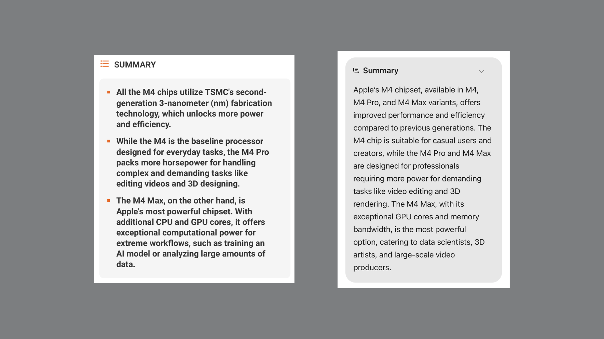 Screenshot of manual summary and Webpage Summary (generated by AI).