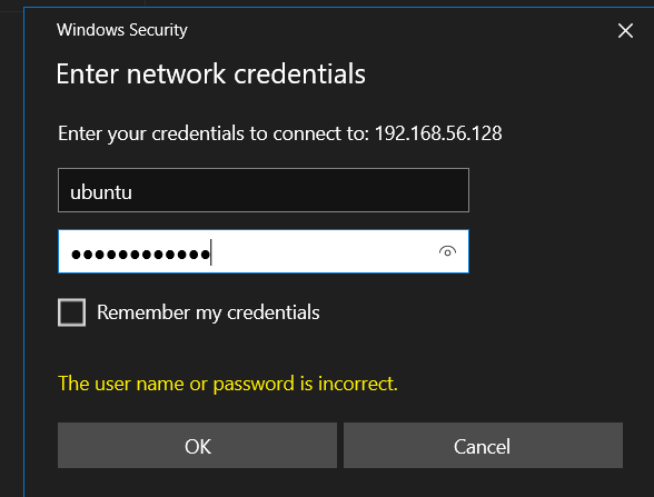 Windows credential prompt for Samba share.