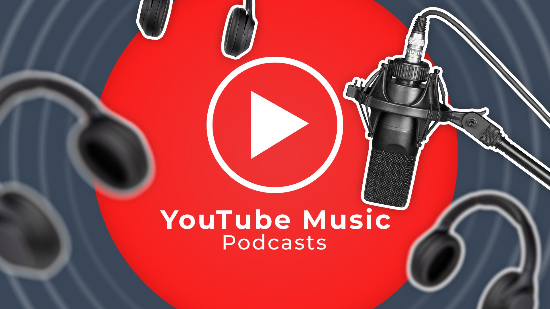 Youtube Music logo with a Microphone and some headphones around.