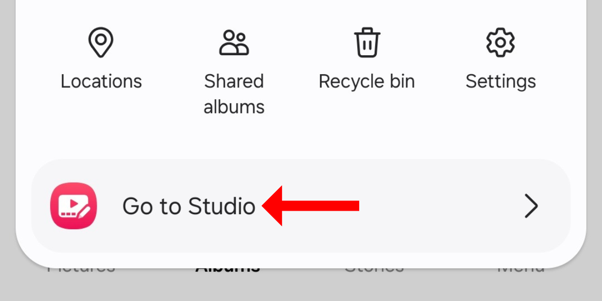 Screenshot of the Go to Studio button in the Gallery app on the Galaxy S25.