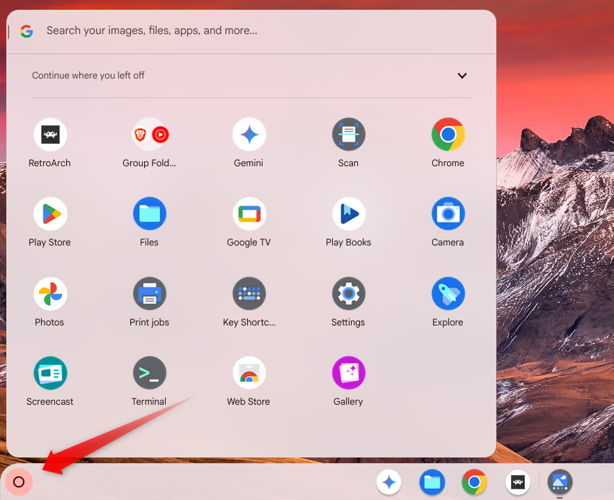 Opening the Chromebook launcher.