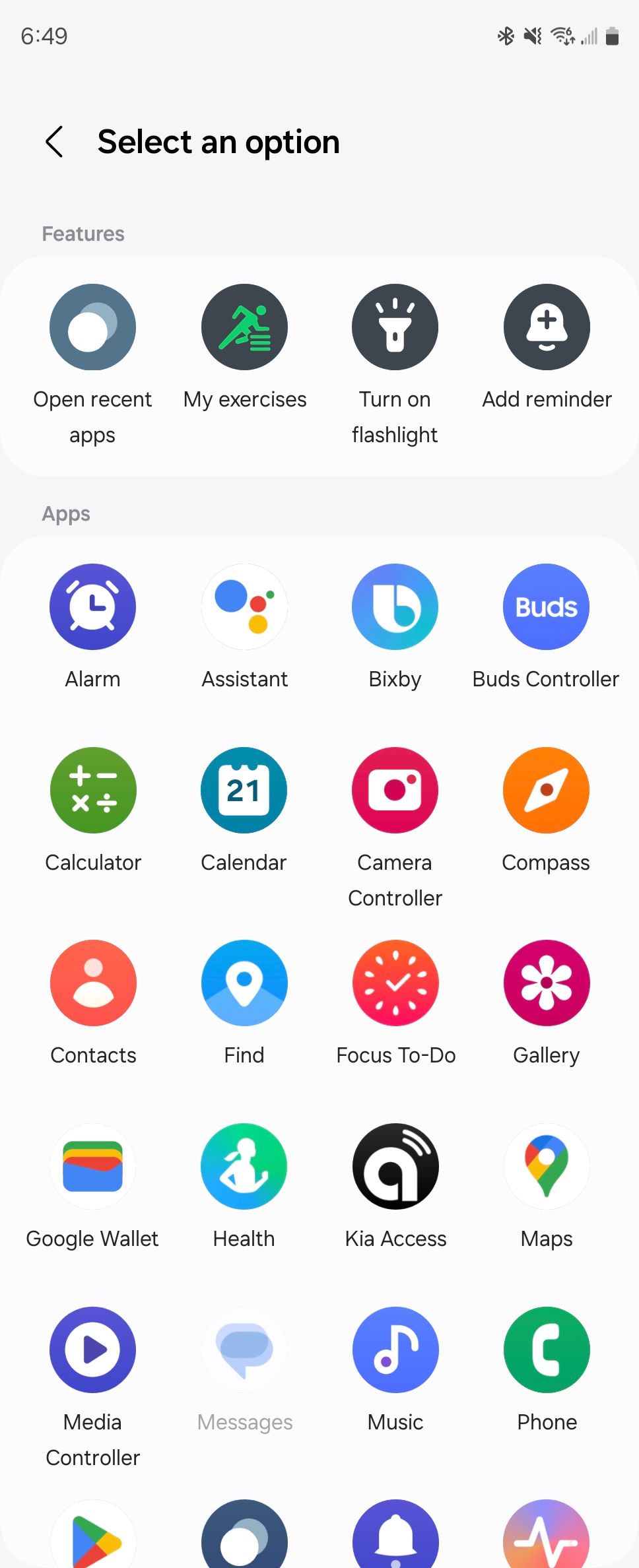 Selecting an app in the Samsung Wearable app to open on a Galaxy Watch.