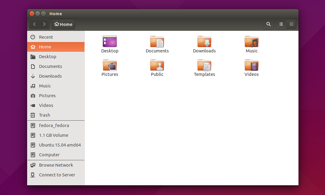 The home folder in Ubuntu 15.04.