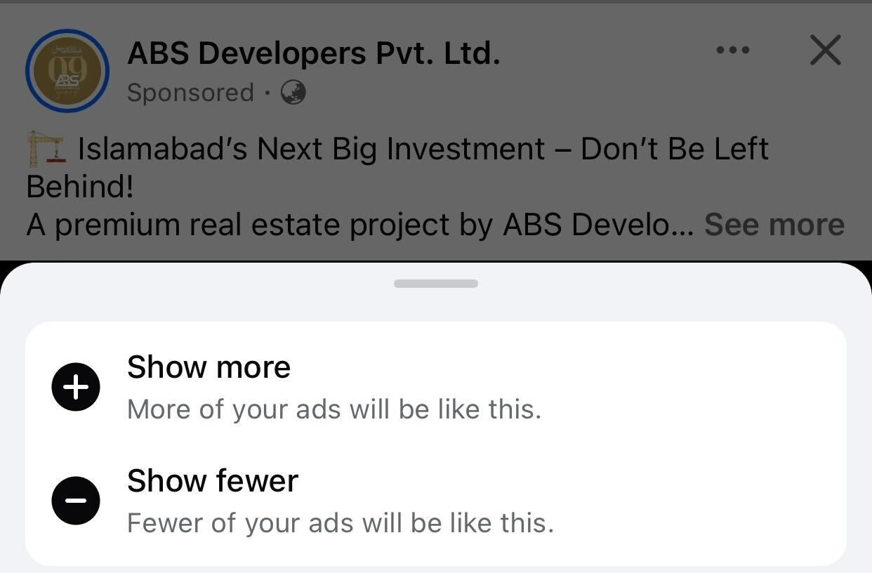 Asking Facebook to show fewer similar ads in the future.