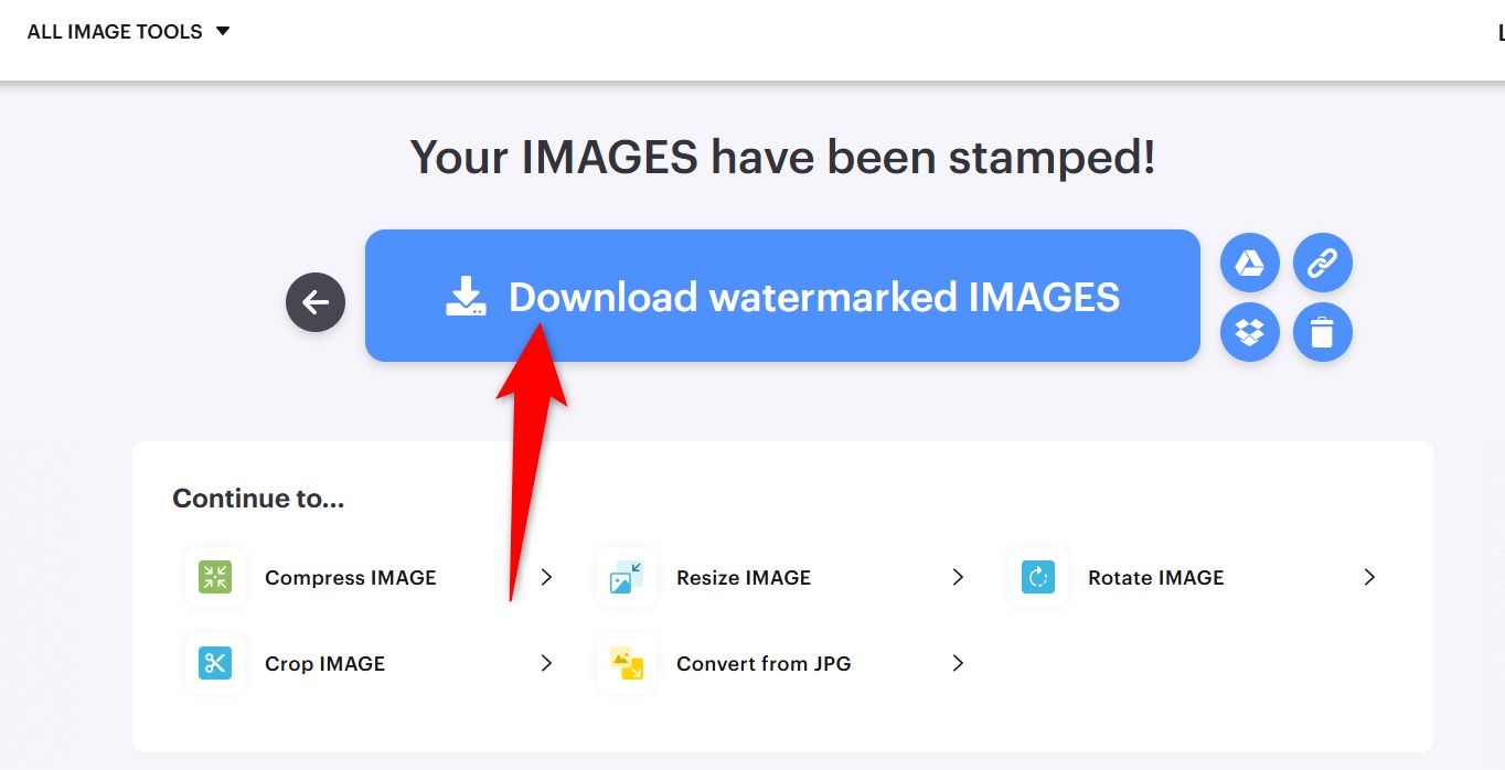 "Download Watermarked Images" highlighted on iLoveIMG.