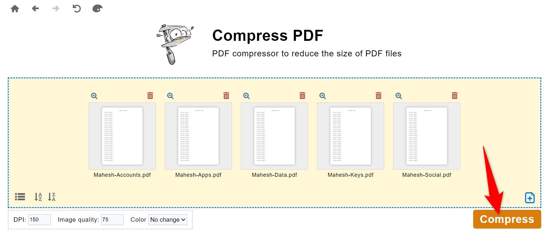 "Compress" highlighted in PDF24 Creator.