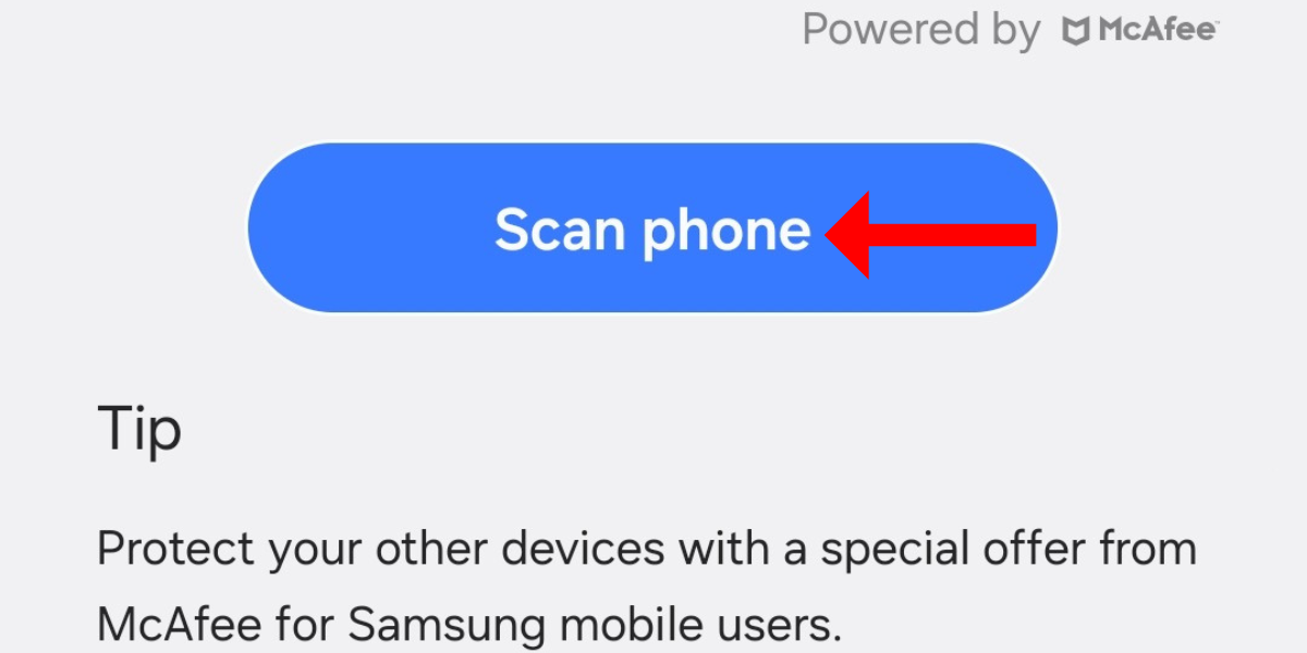 Screenshot of the Scan Phone button in the Device Care section on the Galaxy S25.