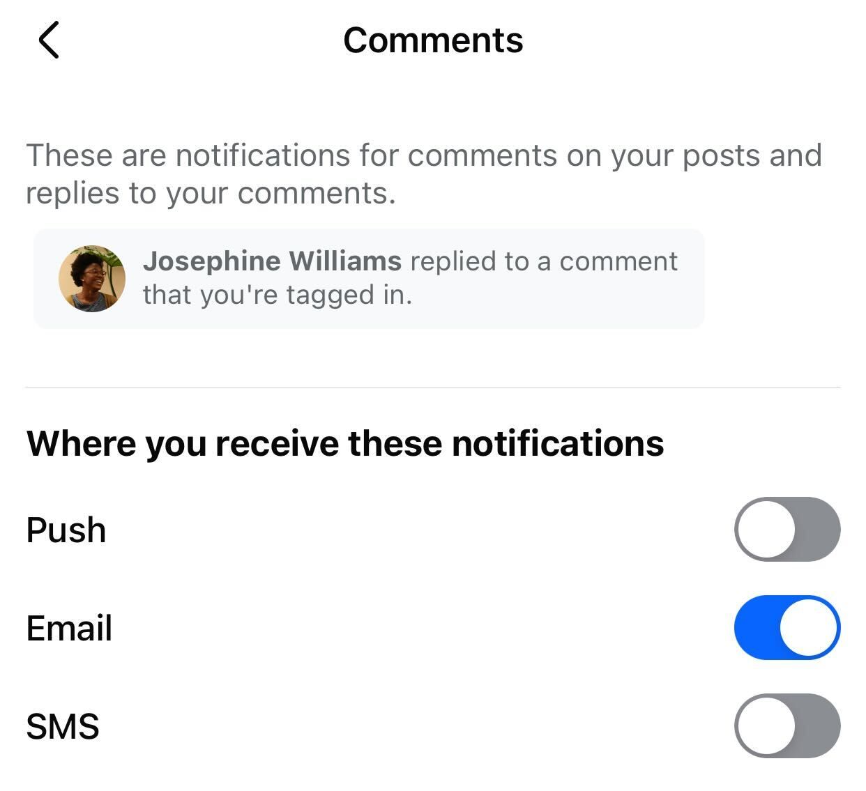 Disabling the push notifications of comments in the Facebook settings.