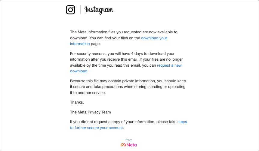 Konten unduhan email Instagram.
