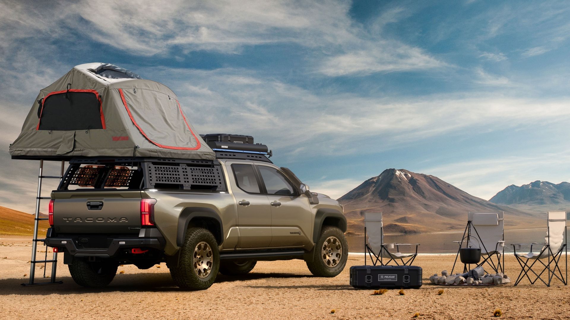 Rear 3/4 shot of a 2025 Toyota Tacoma Trailhunter 