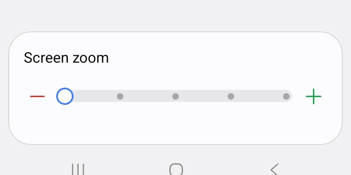Screenshot of the screen zoom slider in the display settings menu on the Galaxy S25.