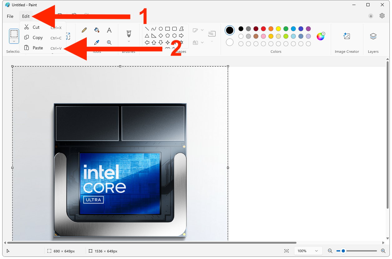 Paste image in Windows Paint