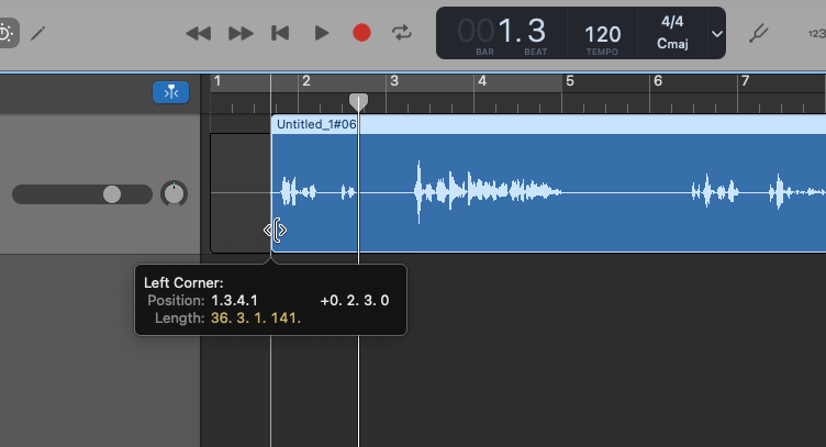 Clipping a track in GarageBand.