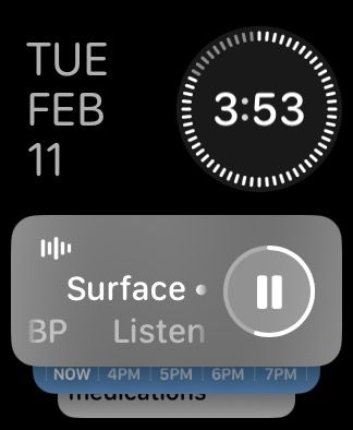 Spotify app in Smart Stack on an Apple Watch.