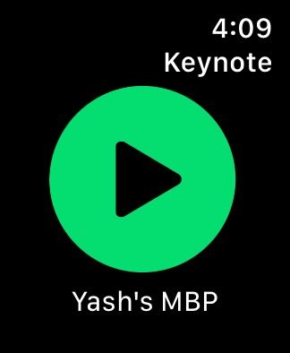 Play button in watchOS Keynote app to start a slideshow.