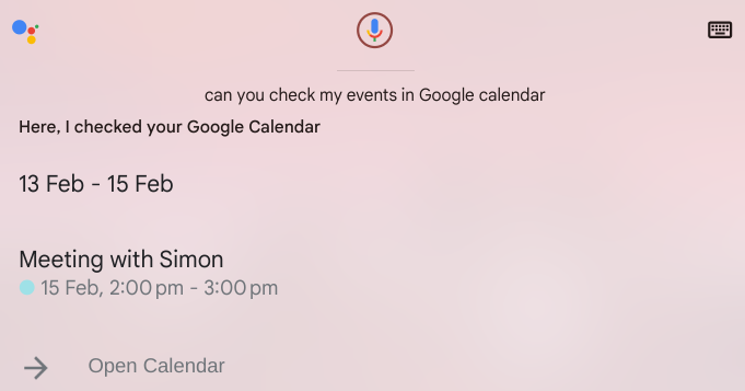 Google Assistant showing scheduled events in my Google Calendar on a Chromebook.