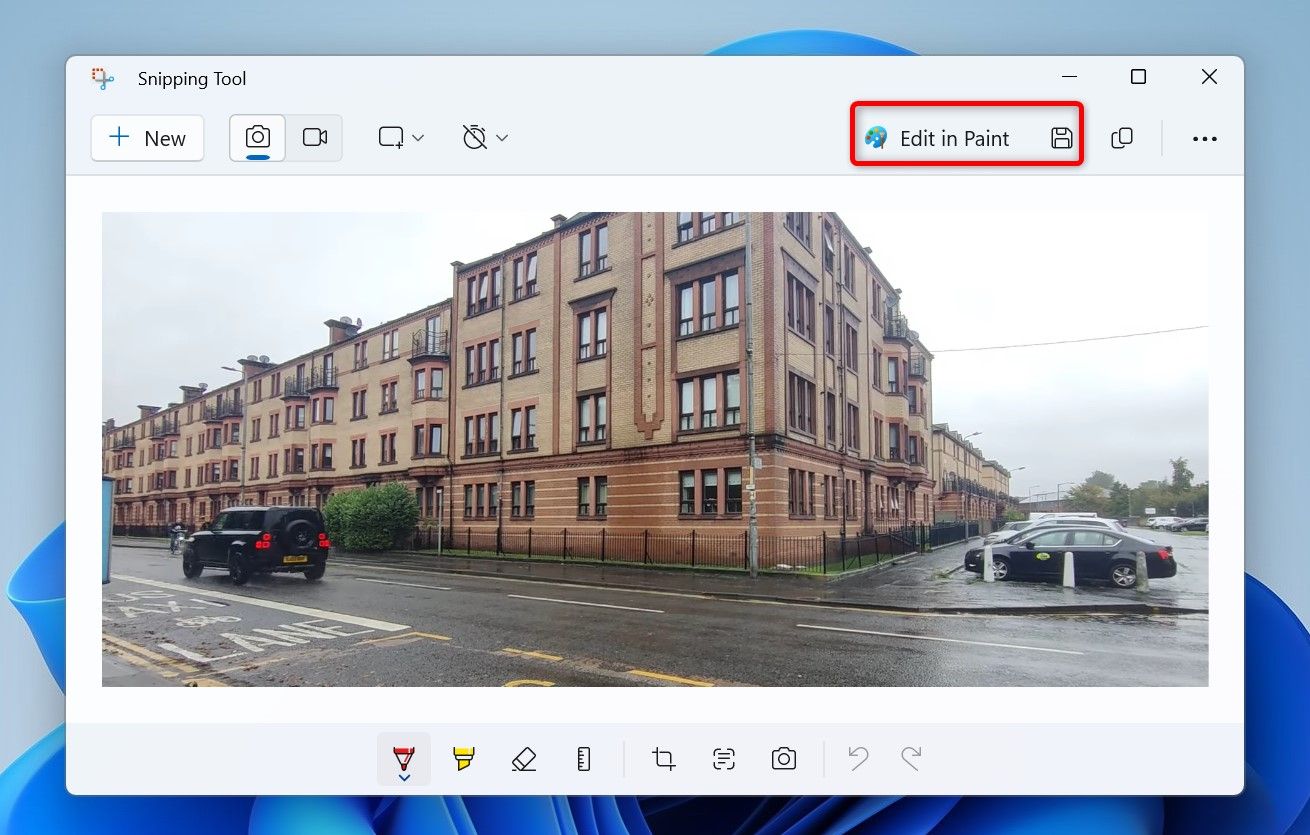 "Edit in Paint" and "Save As" highlighted in Snipping Tool.