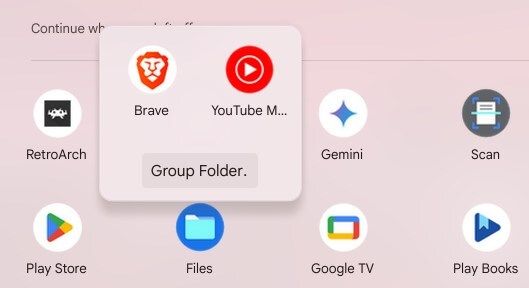 Grouping apps in a folder in the Launcher on ChromeOS.