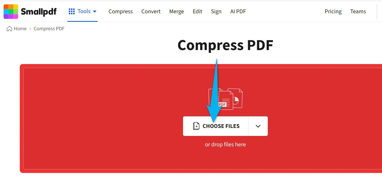 "Choose Files" highlighted on Smallpdf.