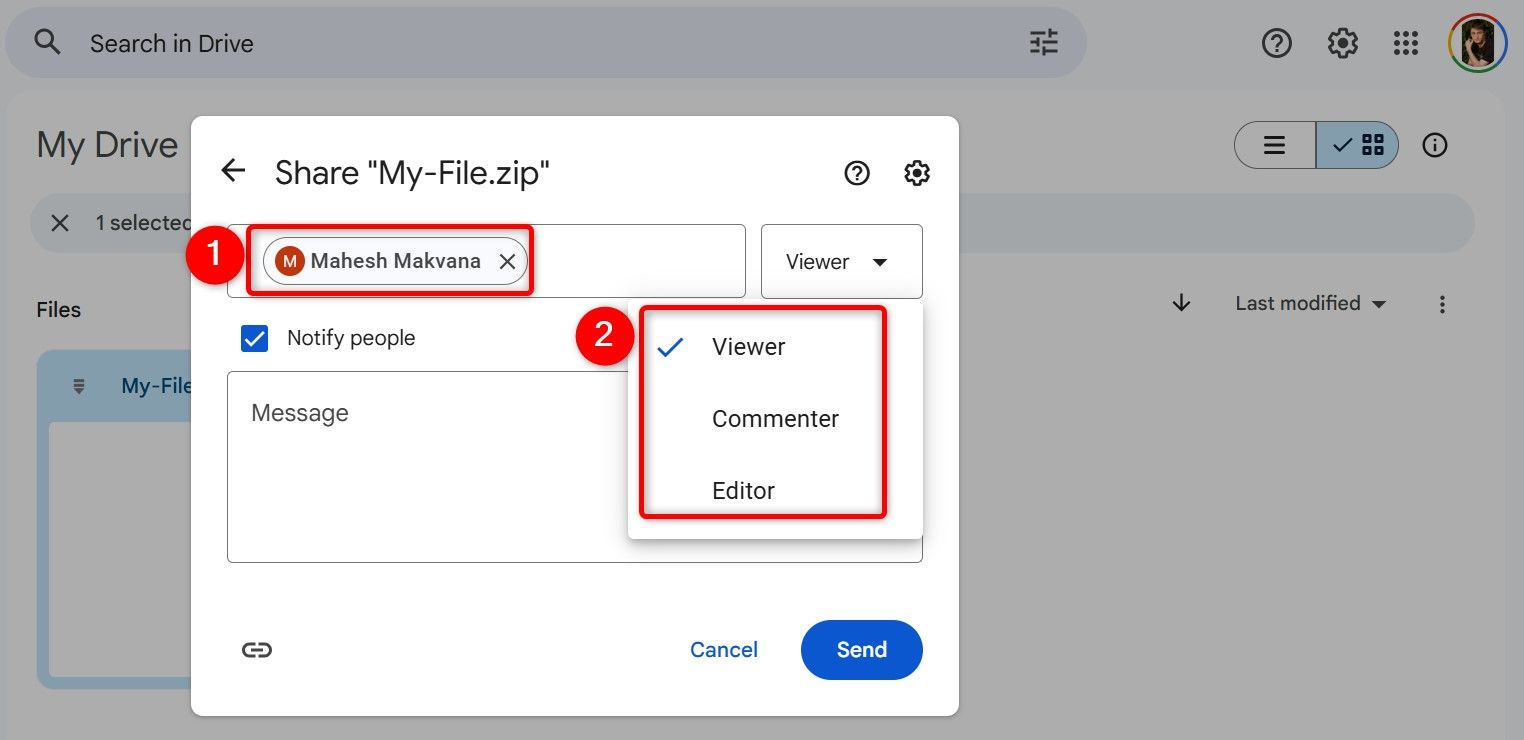 Various sharing options highlighted on Google Drive.