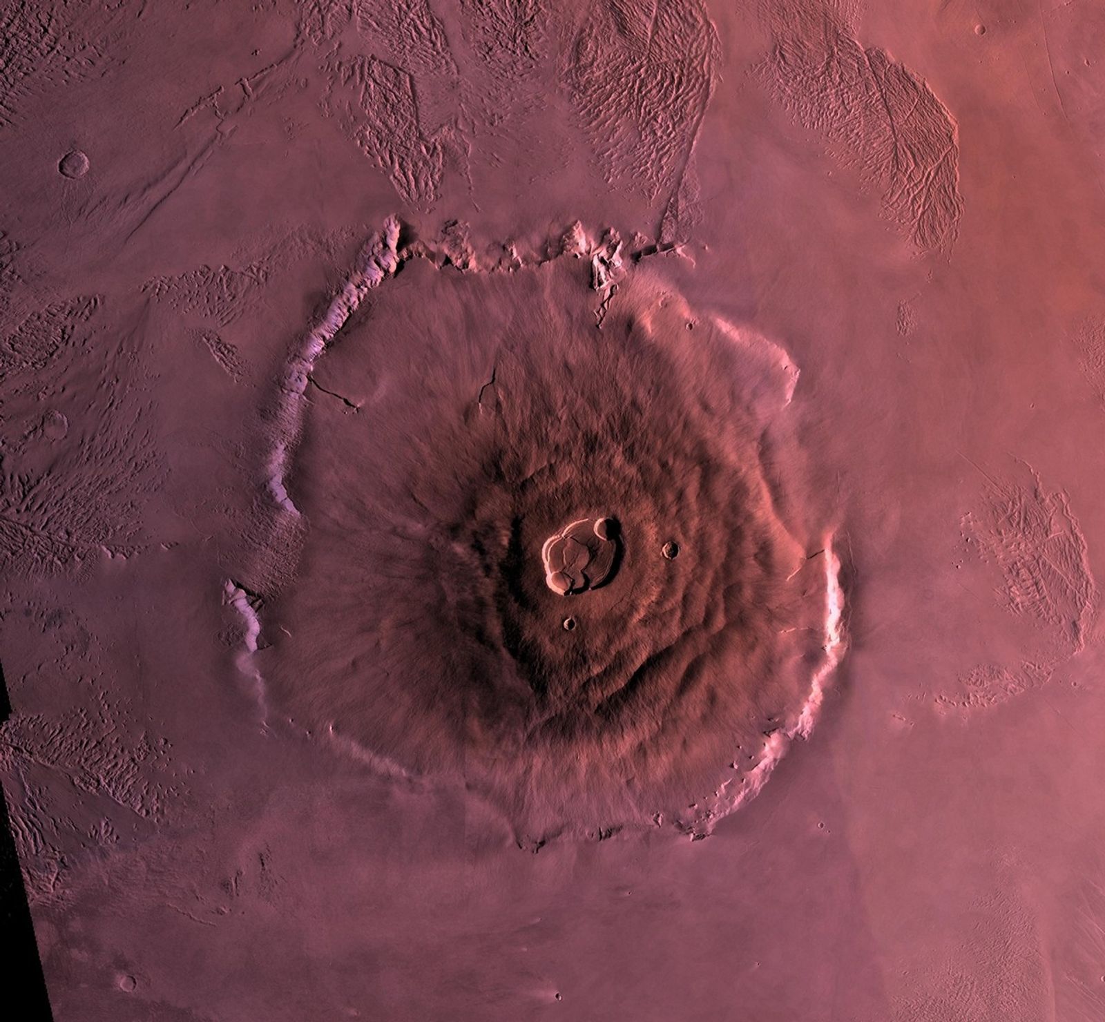 A digital mosaic of Olympus Mons, taken by the Viking 1 Orbiter.