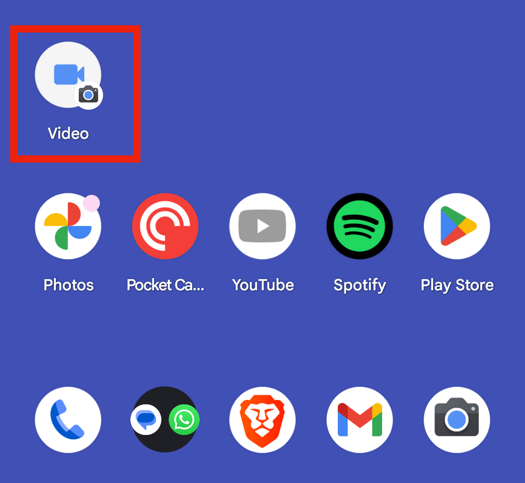 A Video camera shortcut on the home screen.