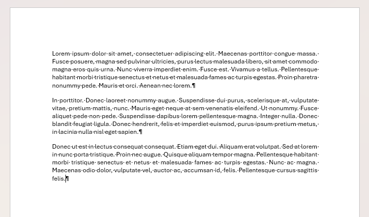 A Word document containing three paragraphs of text, each separated by a paragraph marker, and white space at the bottom indicating the end of a chapter.