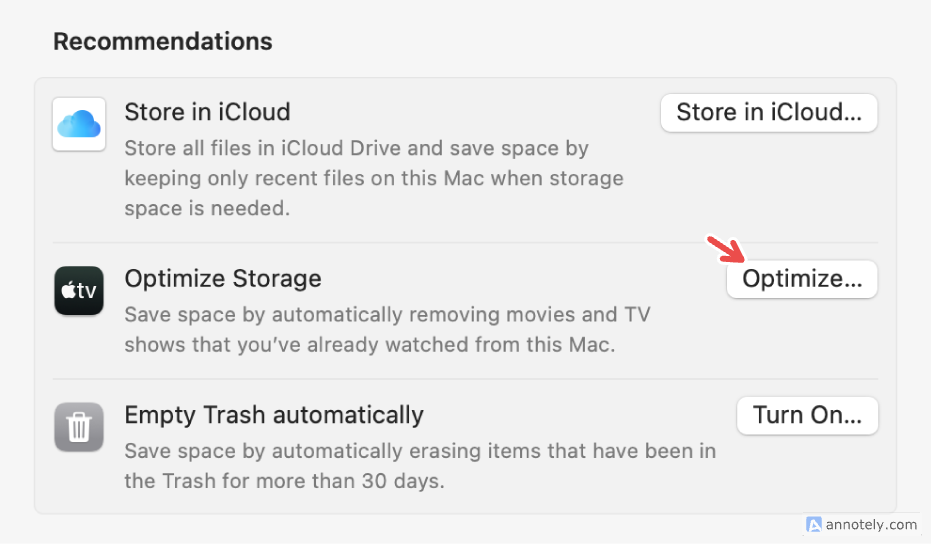 Optimizing storage on Mac.