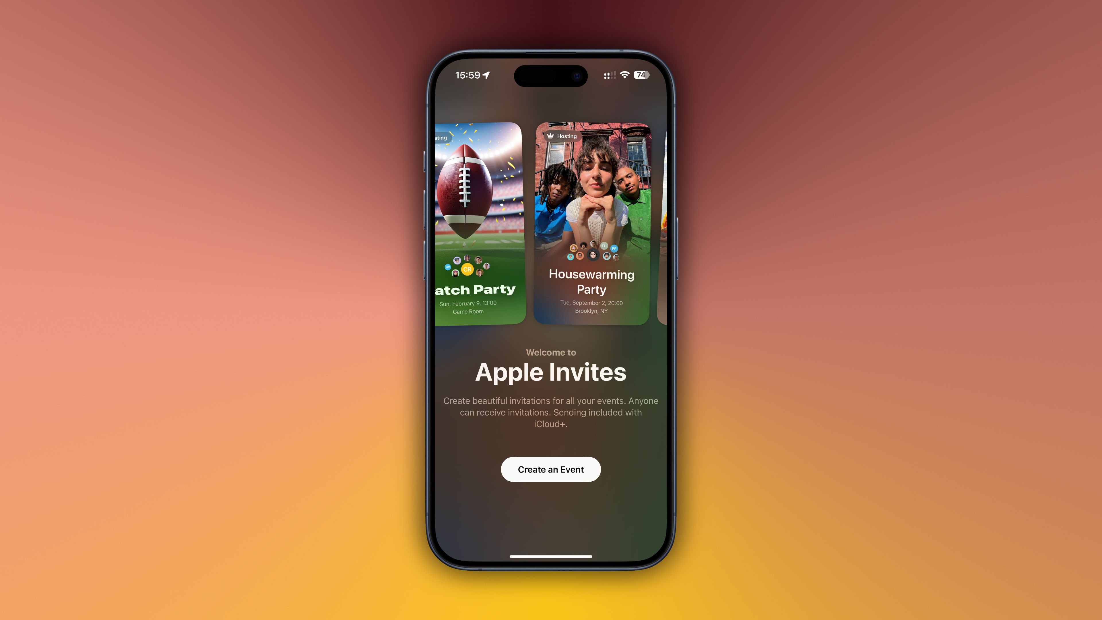 Main screen in the Apple Invites iPhone app.