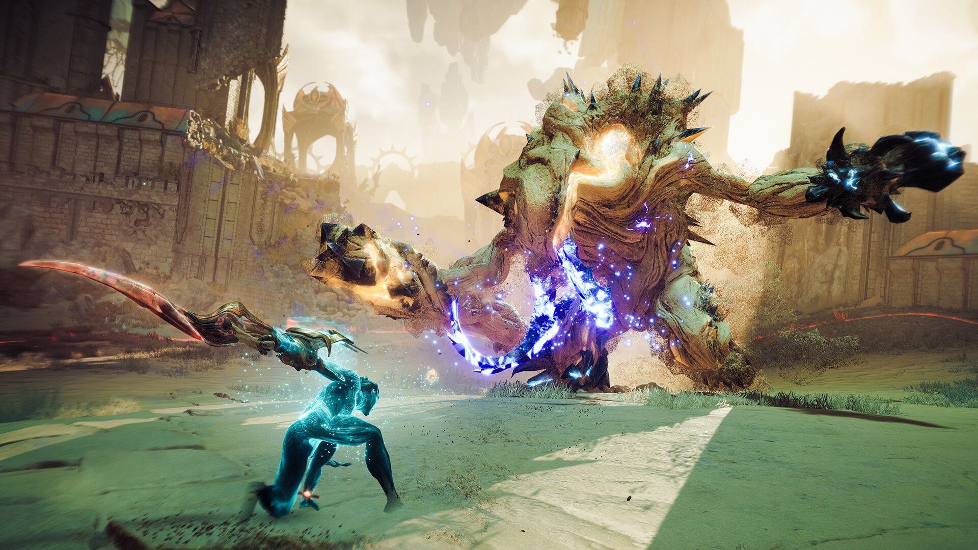 A screenshot showing combat in Atlas Fallen.