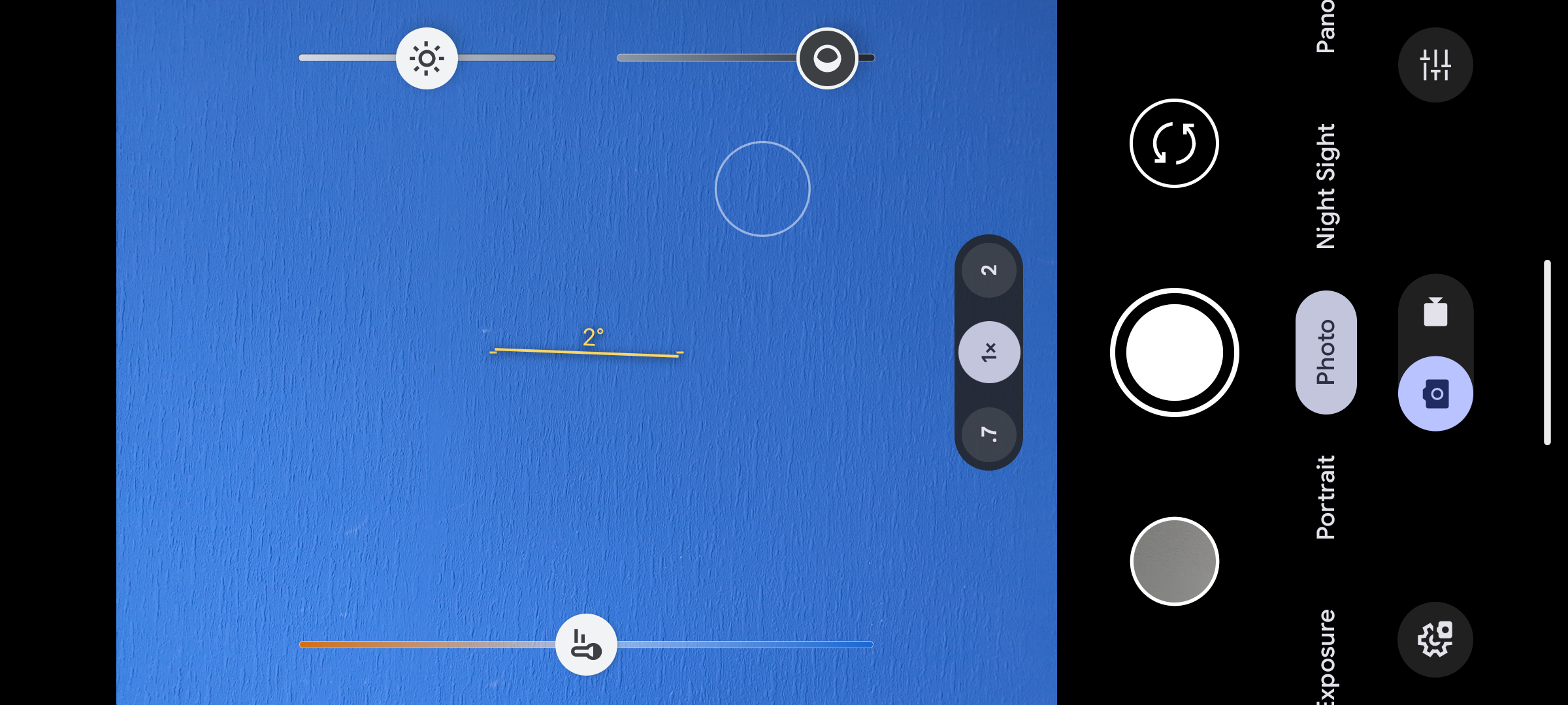 Brightness and shadows controls in Pixel Camera.