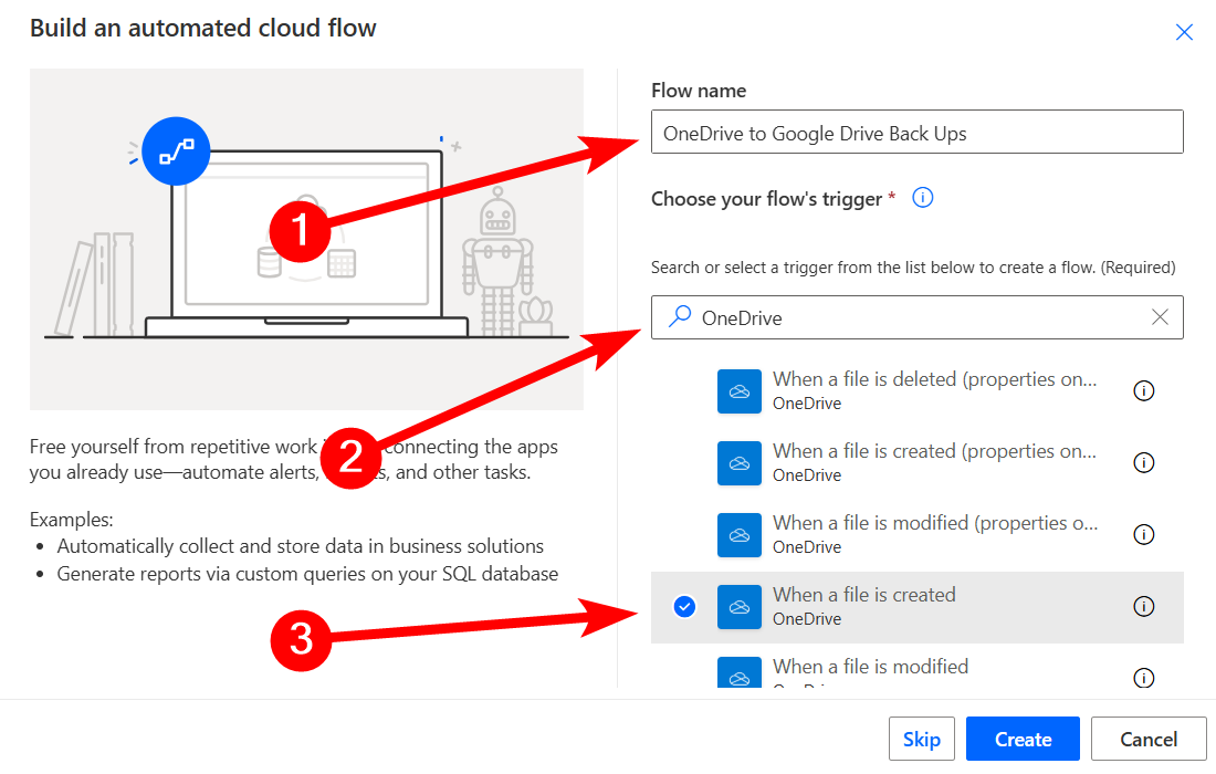 Building an automated cloud flow in Power Automate for web.