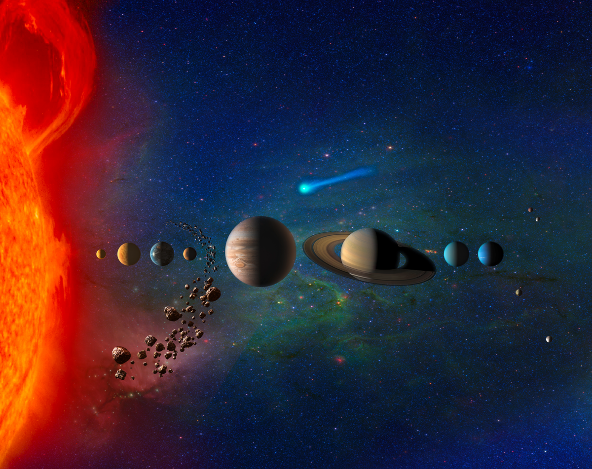 An artistic depiction of the solar system.