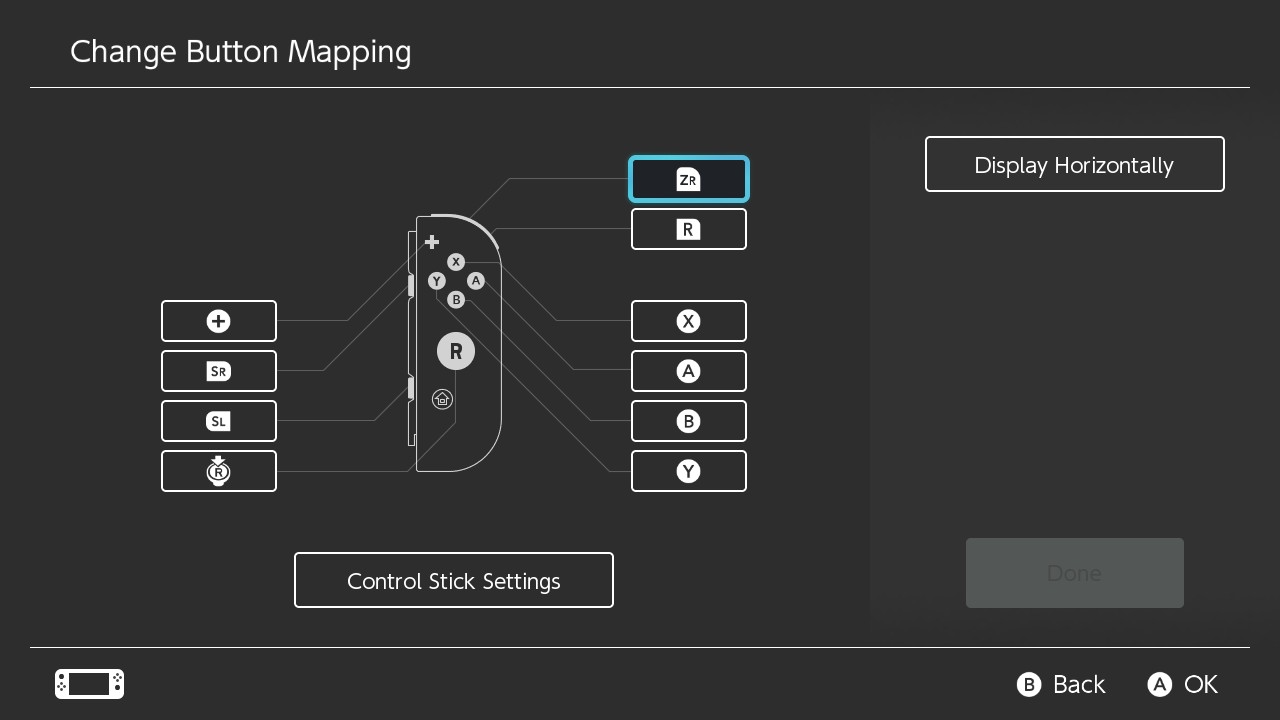 Change Button Mapping screen on Nintendo Switch.