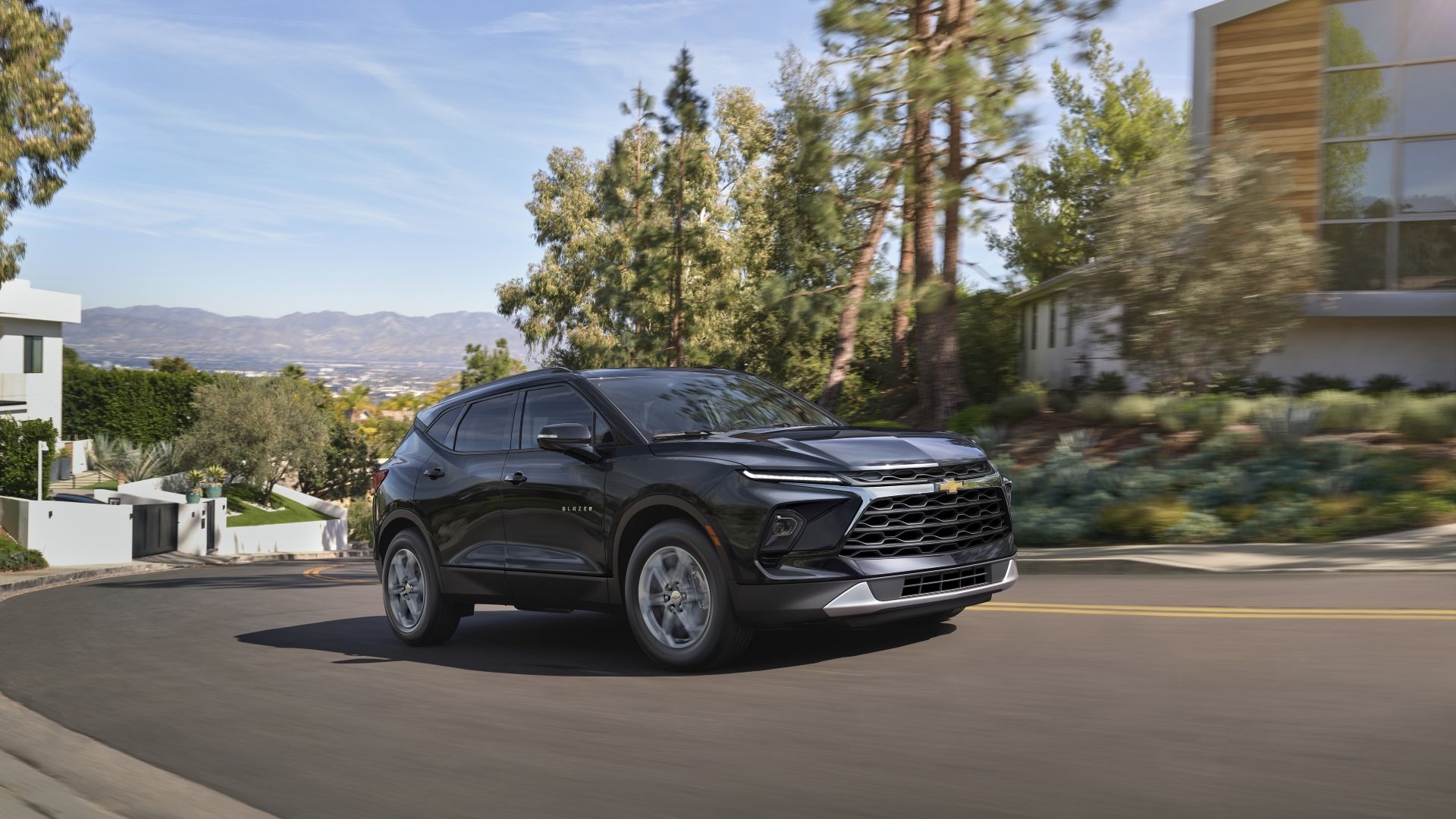 Front 3/4 action shot of a 2025 Chevrolet Blazer