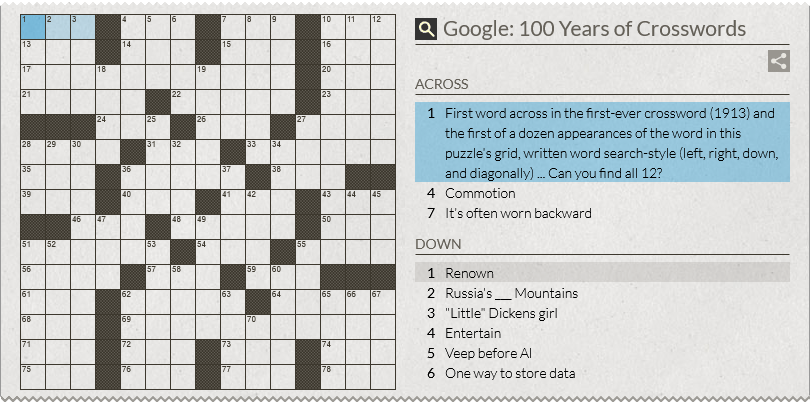 Crossword puzzle Google Doodle