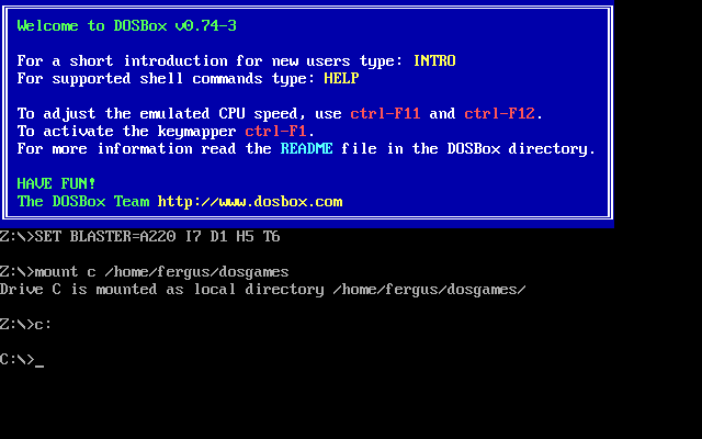 Mounting a folder in DOSBox.