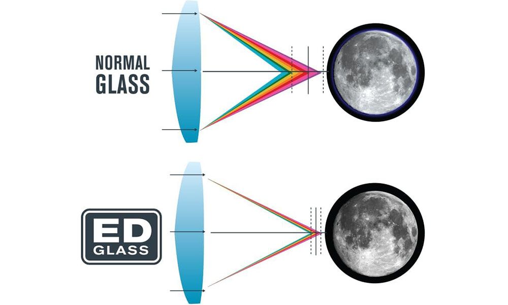 ED glass reduces chromatic distortion, aka color fringing.