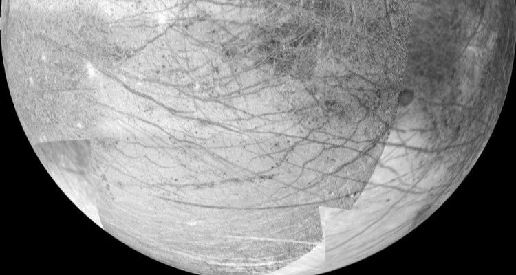 The Jupiter-facing hemisphere of Europa.