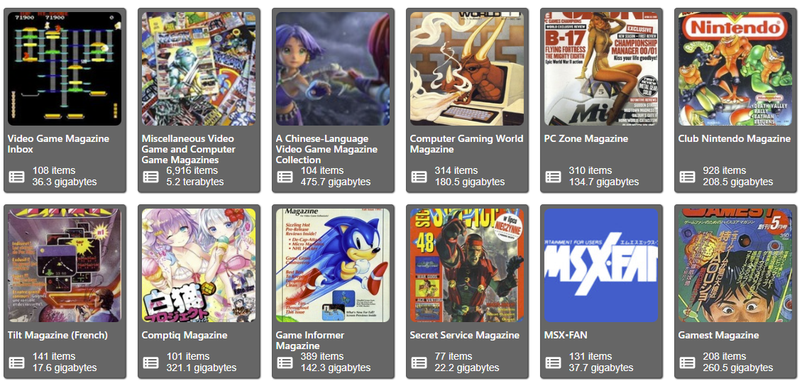 Examples of old gaming magazines available on the Internet Archive