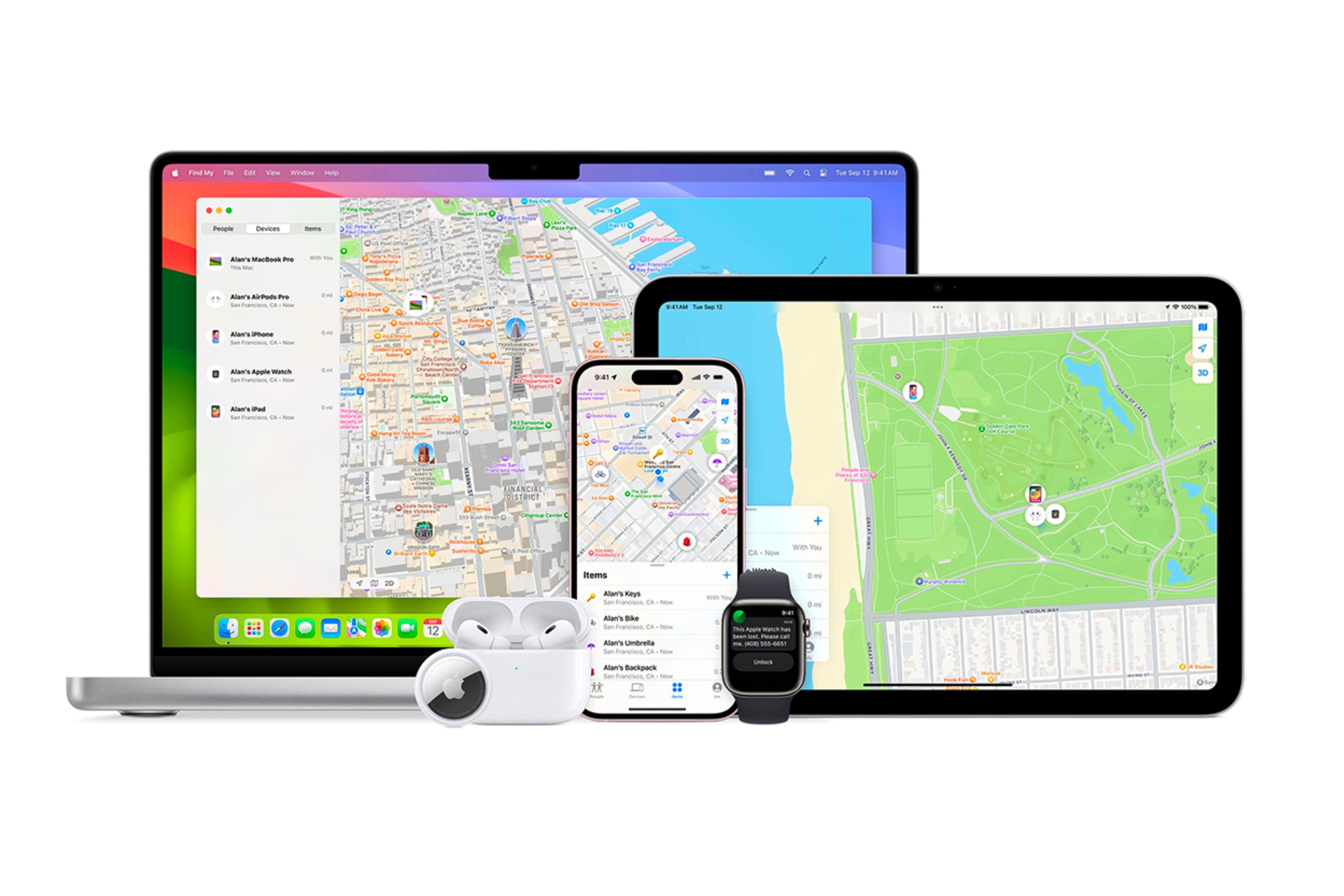 Find My devices sharing location of people and devices.