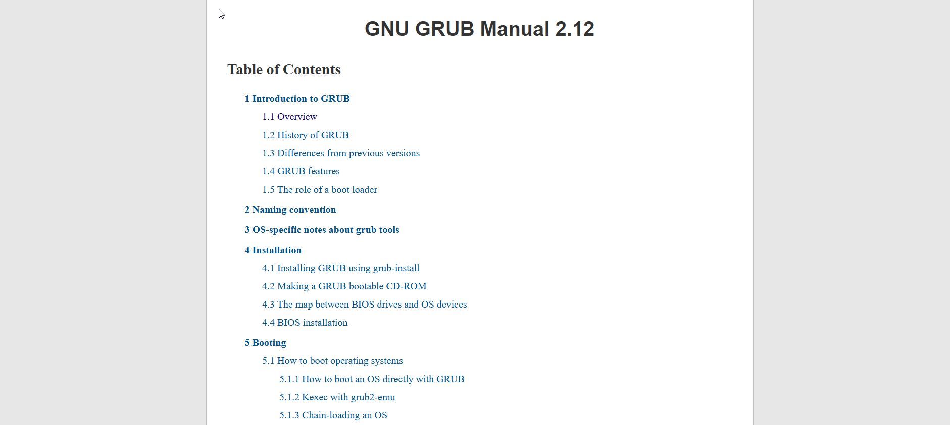 GNU GRUB manual website.