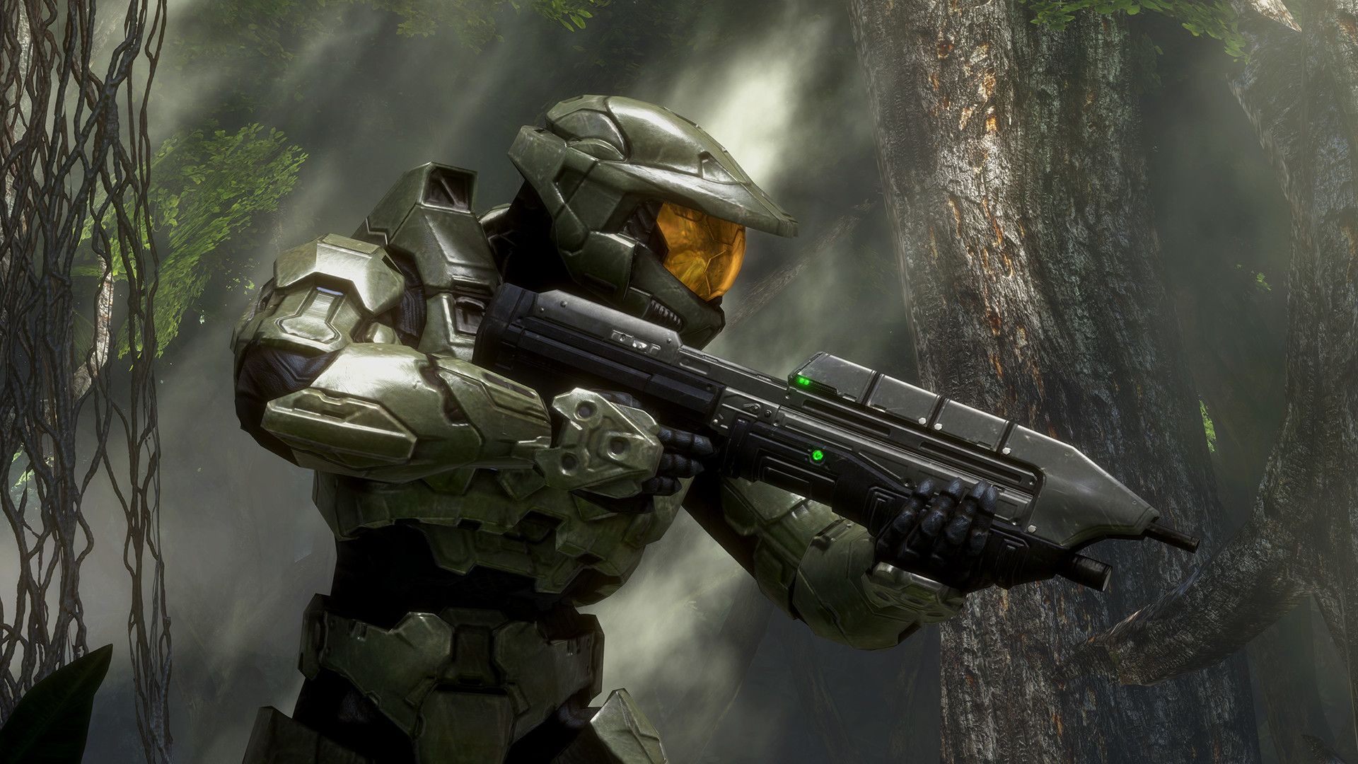 A screenshot of Master Chief holding a gun in Halo 3.