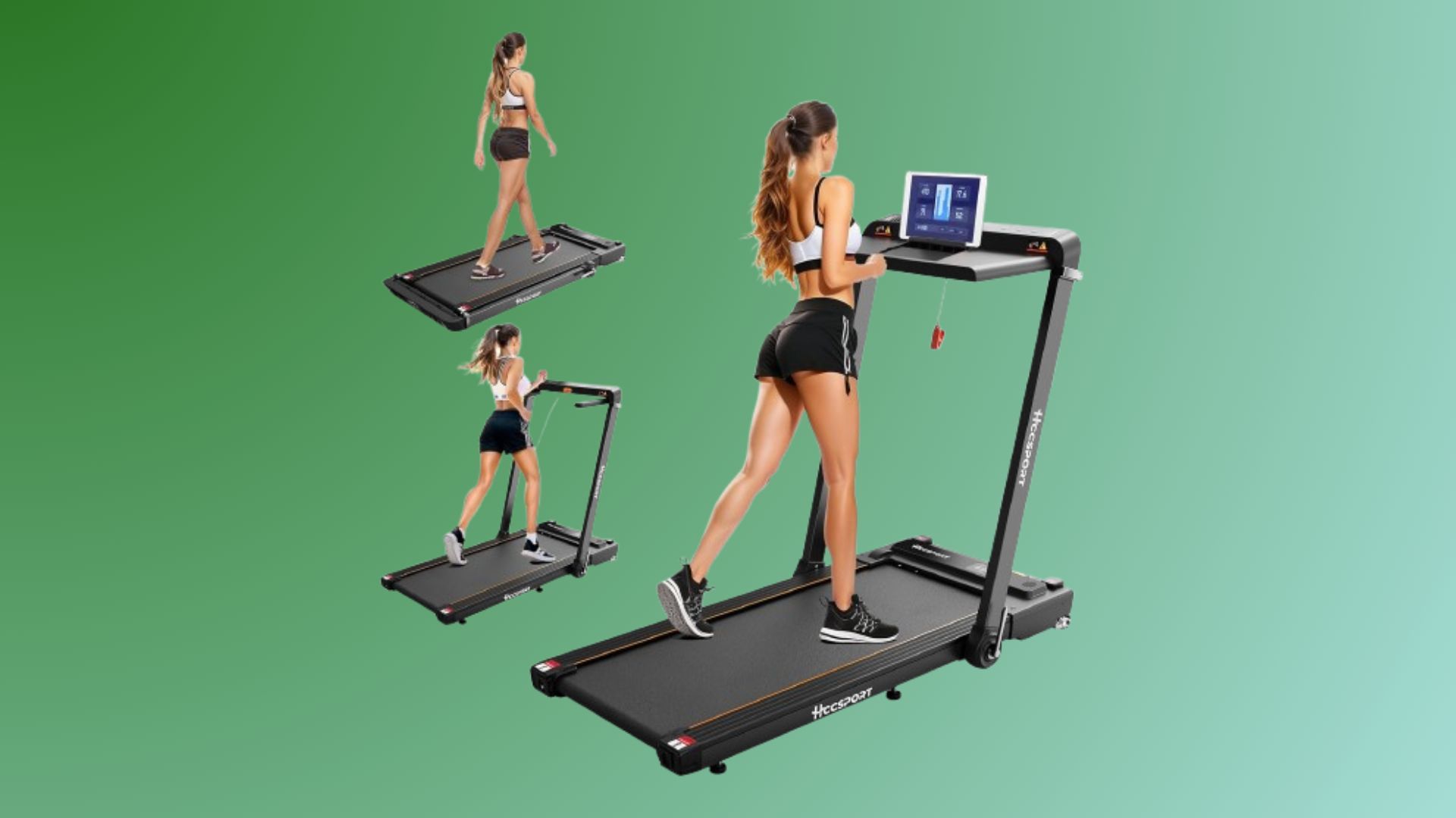 HCC Sport Treadmill with Desk on a gradient background