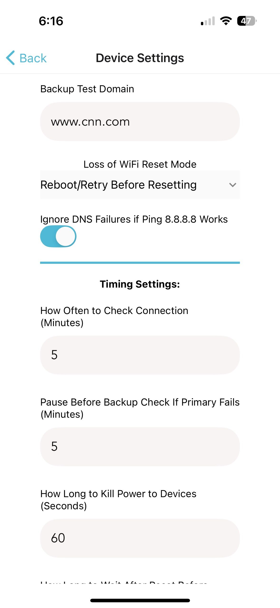 Screen shot of Keep Connect Settings Page.