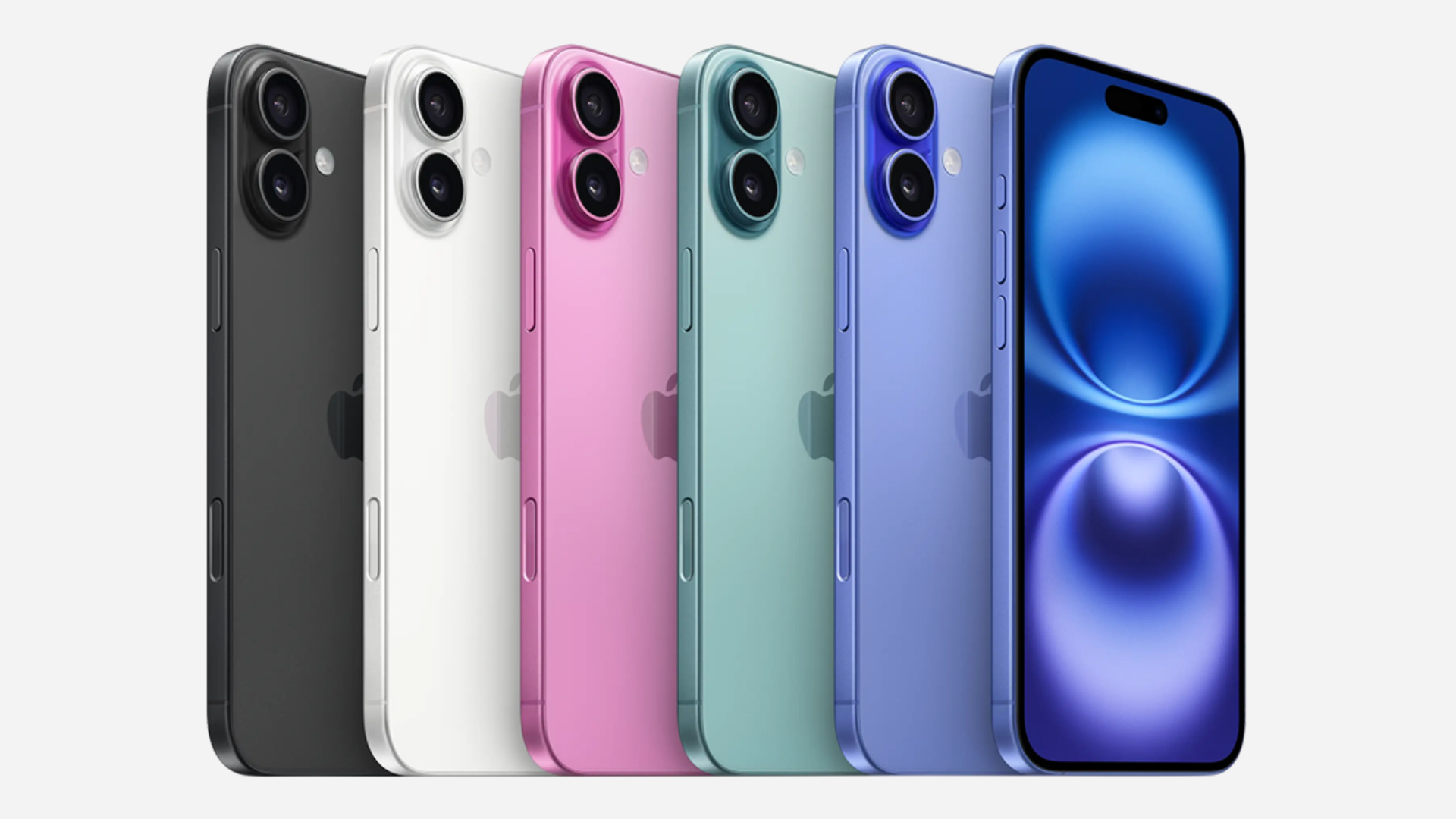 Image of all the colors in the iPhone 16 lineup.