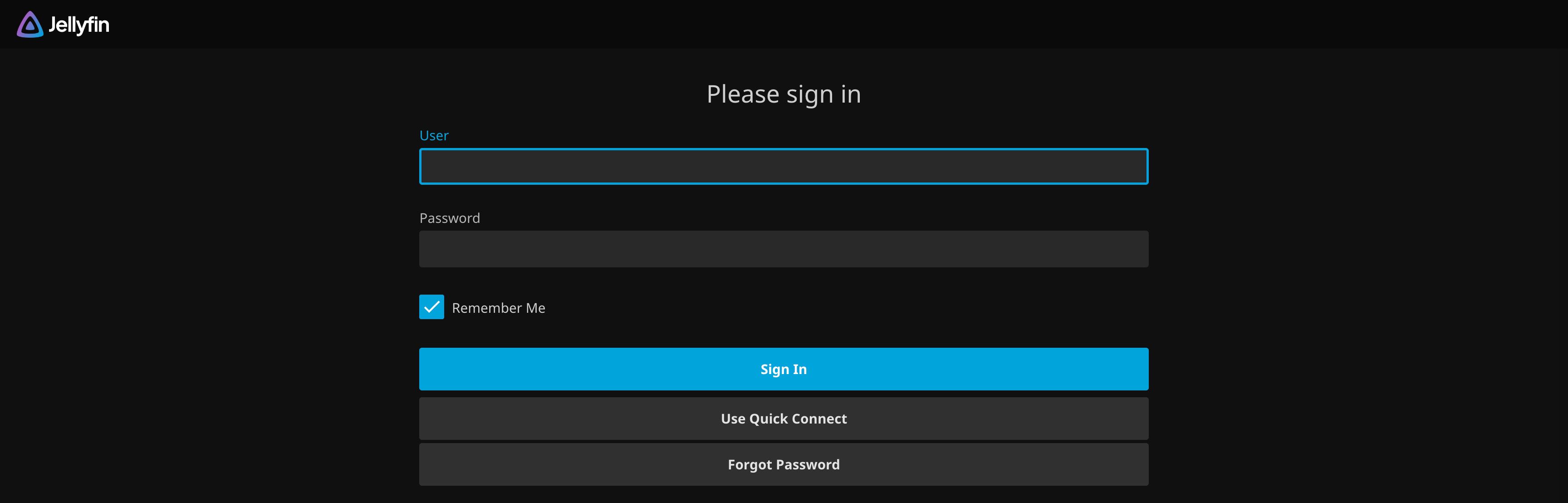 The local login window of Jellyfin.