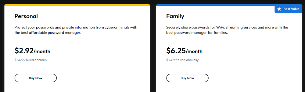 Personal and Family plans for Keeper Security.