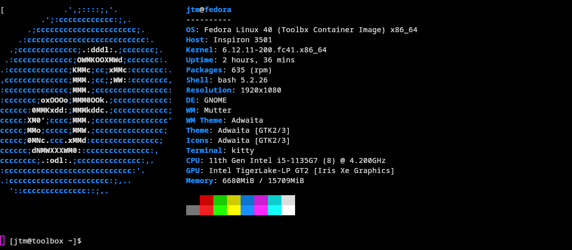 Kitty terminal emulator showing output from neofetch